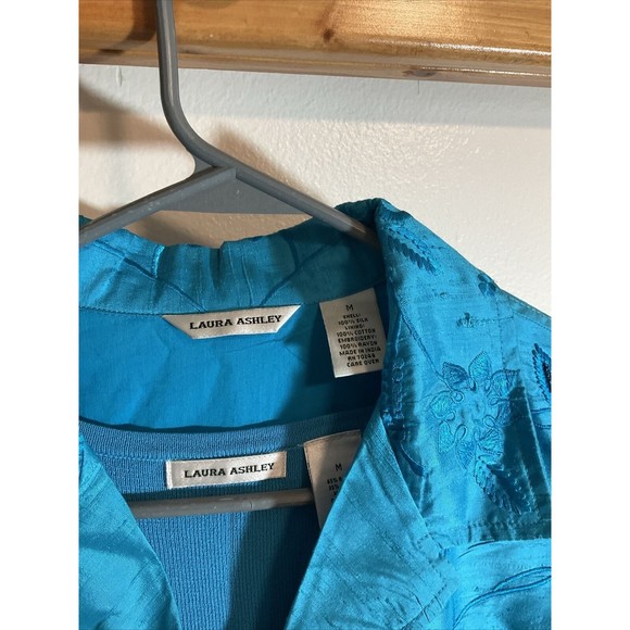 Laura Ashley Women’s M Blue Silk Jacket Shirt Combo Embroidered Beaded Vintage - Picture 3 of 12